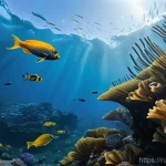 Home 14 기후 변화와 해양 먹이사슬 - **Prompt 1: Climate-Induced Species Migration**
A photorealistic image of diverse, colorful fish...