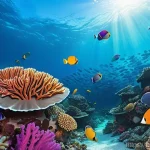 Home 13 해양생태계 시뮬레이션 모델 - **Prompt:** A breathtaking underwater scene showcasing a vibrant, healthy coral reef teeming with di...