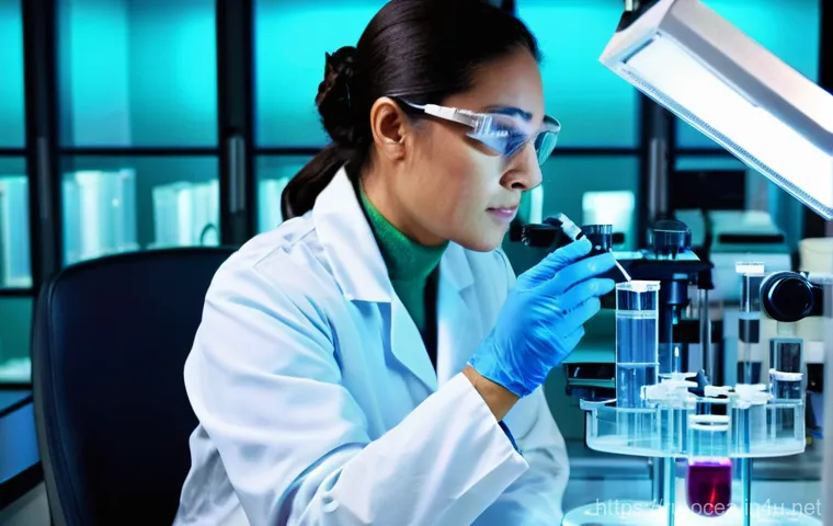 해양생물 독성 실험법 - **Prompt 1: "Meticulous Marine Biotest Laboratory"**
A highly detailed, brightly lit scientific ...