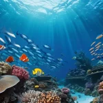 Home 11 해양 생물 기후 적응 전략 - **Prompt:** "A vibrant, panoramic underwater scene depicting a mass migration of various marine spec...