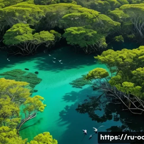 Home 22 연안 습지와 생물 다양성 - **Prompt:** "An enchanting, vibrant aerial view of a thriving tropical mangrove forest at the edge o...