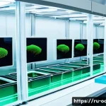 Home 15 해양 박테리아의 산업적 응용 - A detailed scientific laboratory scene showcasing marine bacteria cultures in advanced bioreactors, ...